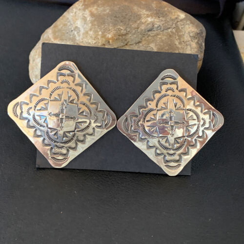 Navajo Sterling Silver Stamped Earrings | Authentic Native American Handmade | 1666
