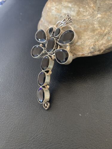 Navajo Dragonfly Pendant | Faceted Black Onyx Gems Cluster | Authentic Native American Sterling Silver | Multi-Stone | 3" | 12739