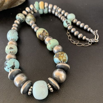 Navajo Pearl Dry Creek Turquoise Beads Necklace | Sterling Silver | 21" | Handmade | 10940