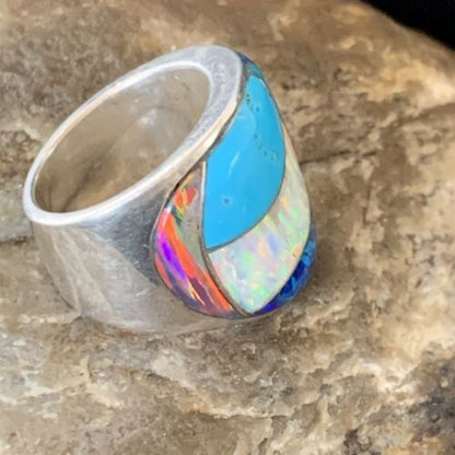 Navajo Blue Turquoise Opal Inlay Pinky Ring | Sz 6 | Authentic Native American Handmade | 12856