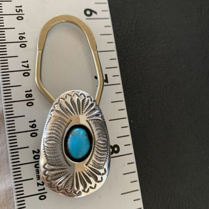 Navajo Turquoise Keyring | Sterling Silver | 2" | Authentic Native American Handmade | 11596