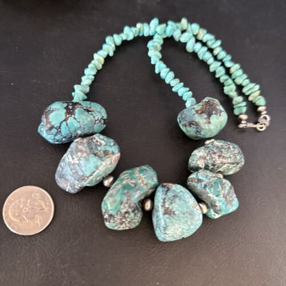 Navajo Chunky Blue Turquoise Necklace | Sterling Silver | Authentic Native American Handmade | 20" | 14414 - Masha USA