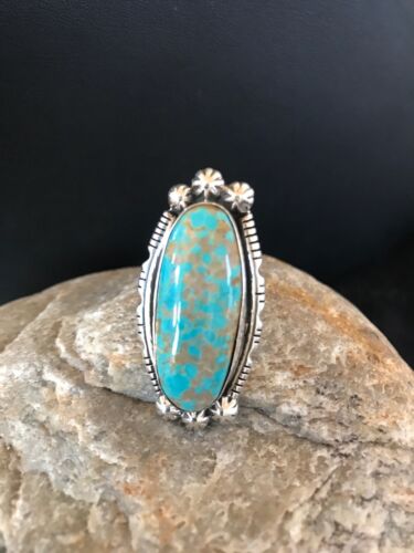 Navajo Blue Turquoise #8 Ring | Yazzie | Sterling Silver | Sz 3 | Authentic Native American Handmade | 3532