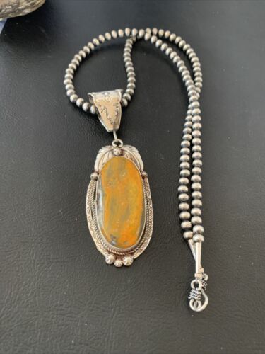 Navajo Pearls Bumblebee Jasper Necklace Pendant | Sterling Silver | Authentic Native American Handmade | 01898