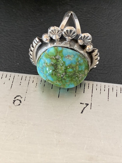 Women's Native American Navajo Sterling Silver Green Sonoran Turquoise Ring | Sz 9.5 | 10422