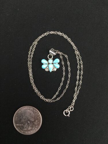 Southwestern Butterfly Turquoise Pendant | Zuni | Sterling Silver | 20" | 4777