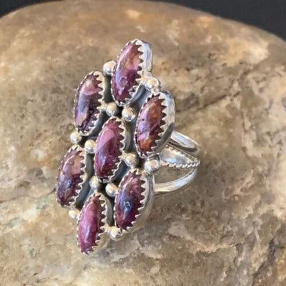 Navajo Purple Spiny Oyster Cluster Ring | Authentic Native American Sterling Silver | Multi-Stone | Sz 6 | 11555