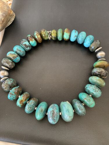 Navajo Pearls Sterling Silver & Chunky Blue Turquoise Graduated Necklace | Authentic Native American | 22" | 1748