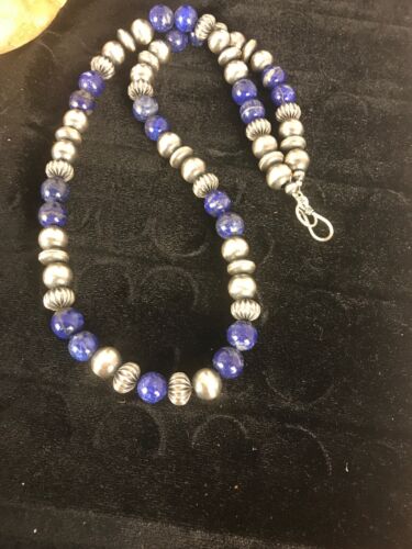 Native American Men's Lapis Necklace | Navajo Sterling Silver | 22" | 8531 - Masha USA