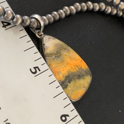Navajo Yellow Bumblebee Jasper Pendant Necklace | Sterling Silver | Authentic Native American Handmade | 12806