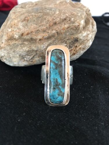 Native American Navajo Handmade Blue Turquoise Ring | Sterling Silver | Sz 8