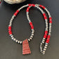 Navajo Red Coral Corn Inlay Necklace Pendant | Sterling Silver | 21" | Authentic Native American Handmade | 12586