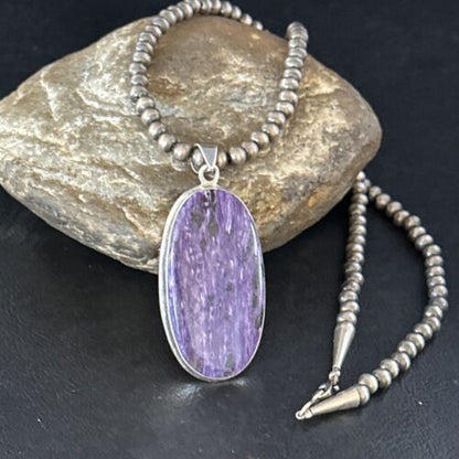 Navajo Pearls Purple Charoite Pendant Necklace | Sterling Silver | Authentic Native American Handmade | 14463