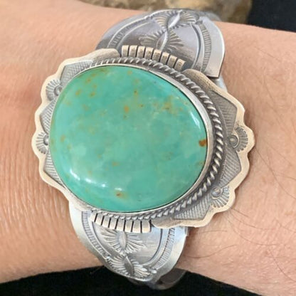 Native American Men's Green Royston Turquoise Cuff Bracelet | Sterling Silver | 14132