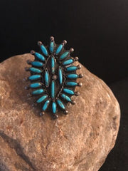 Zuni Kingman Turquoise Cluster Ring | Authentic Native American Sterling Silver | Multi-Stone | Sz 6.75 | Signed | 3511
