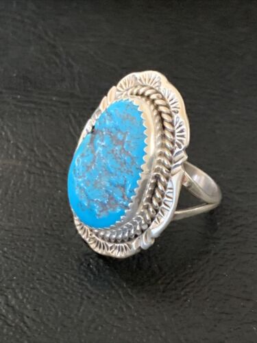 Southwestern Navajo Blue Kingman Turquoise Ring | Sterling Silver | Sz 7 | 12206