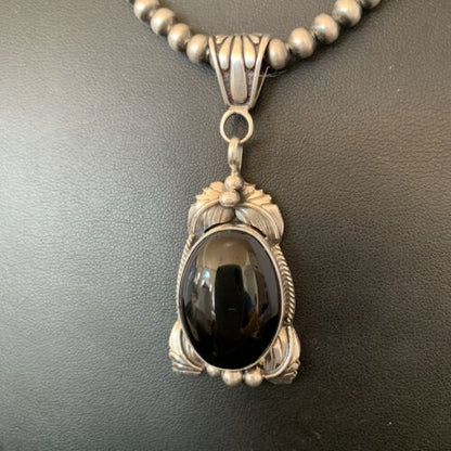 Native American Men's Pendant | Navajo Pearls | Sterling Silver Black Onyx Necklace | 10744