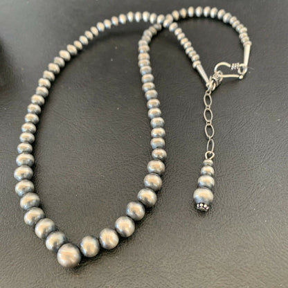 Authentic Native American Navajo Pearls Graduated Necklace | Single Strand | Sterling Silver | 18" | 10884