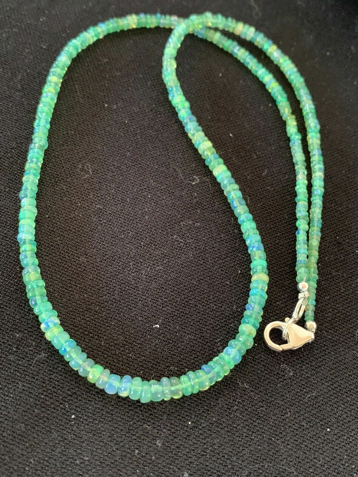 Southwestern Women's Necklace | Sterling Silver | Green Fire Faux Opal Beads | 18" | 00182