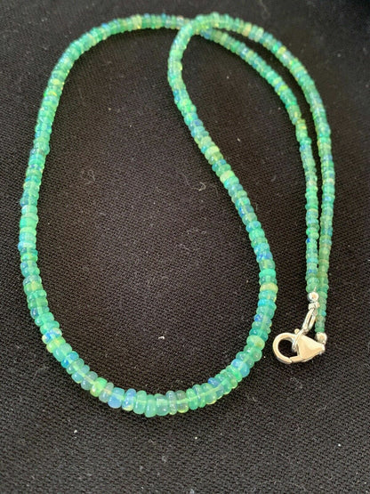 Southwestern Women's Necklace | Sterling Silver | Green Fire Faux Opal Beads | 18" | 00182