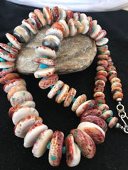 Purple Spiny Oyster & Turquoise Navajo Graduated Necklace | Sterling Silver | Authentic Native American | 24" | 3603