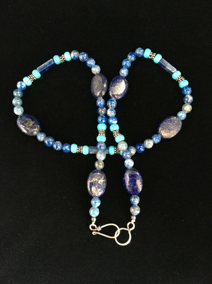 Native American Men's Navajo Lapis Lazuli Turquoise Necklace | Sterling Silver | 18" | 1726