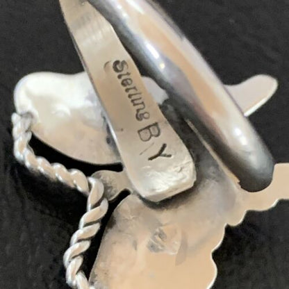 Navajo Red Spiny Oyster Butterfly Ring | Sterling Silver | Adj Sz 8 | Authentic Native American Handmade | 10342