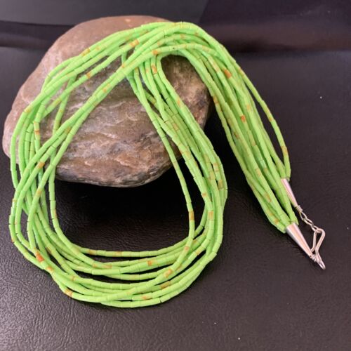 Southwestern Green Gaspeite Heishi Necklace | 10 Strand | Sterling Silver | 20" | 2237