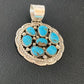 Navajo Blue Turquoise and Multi-Stone Round Cluster Pendant | Authentic Native American Sterling Silver | 2" | 2096