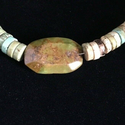Men's Chunky Navajo Green Turquoise Heishi Necklace | Sterling Silver | 23" | Authentic Native American Handmade | 1785