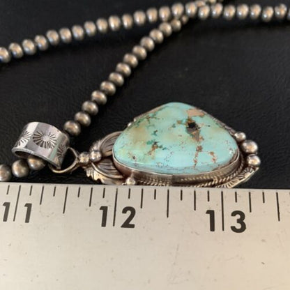 Men's Navajo Sonoran Gold Turquoise Pendant Necklace | Sterling Silver | Authentic Native American Handmade | 13657