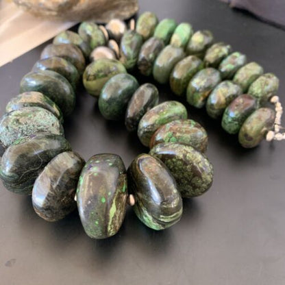 Navajo Chunky Graduated Natural Green Turquoise Necklace | Sterling Silver | Authentic Native American | 21" | 11359