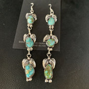 Navajo Sonoran Gold Turquoise Earrings | Sterling Silver | 3 Dangle | Authentic Native American Handmade | 13923