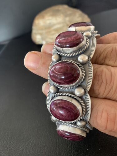 Navajo Purple Spiny Oyster Row Cuff Bracelet | Sterling Silver | Authentic Native American Handmade | 2089
