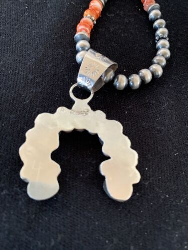 Navajo Red Spiny Oyster Naja Pendant | Sterling Silver Pearls | Authentic Native American Handmade | 140