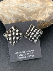 Old Pawn Southwestern Sterling Silver Stud Earrings | Diamond Cut | 1" | 12991
