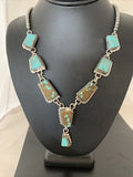 Navajo Handmade Turquoise Lariat Necklace | Long Sterling Silver Pendant | 02039