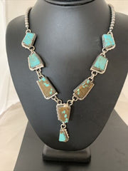 Navajo Handmade Turquoise Lariat Necklace | Long Sterling Silver Pendant | 02039