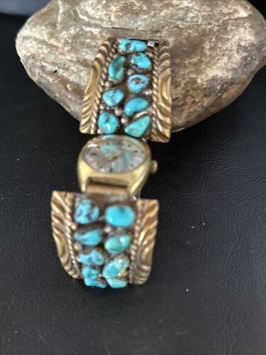 Authentic Native American Navajo Blue Kingman Turquoise Watch Tips | Sterling Silver | Old Pawn Jewelry | 14267
