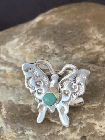 Native Navajo Blue Turquoise Butterfly Sterling Silver Ring Adj 7 10676