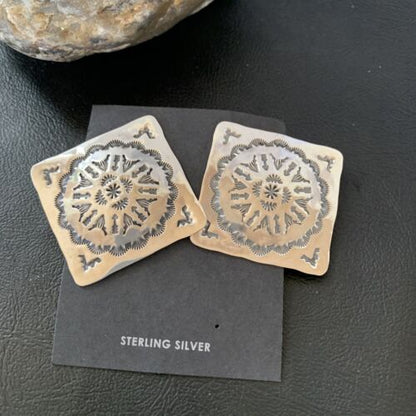 Navajo Sterling Silver Stamped Earrings | Authentic Native American Handmade | 1667