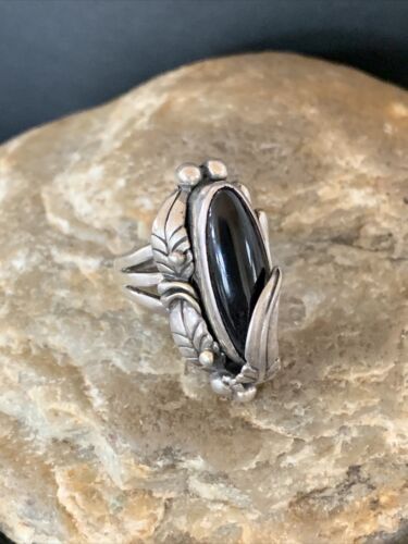 Native American Indian Design Black Onyx Ring | Sterling Silver | Sz 7 | 10798 - Masha USA