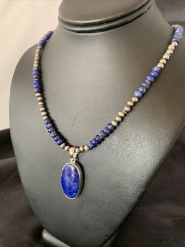 Native American Navajo Blue Lapis Pendant Necklace | Sterling Silver | 11915