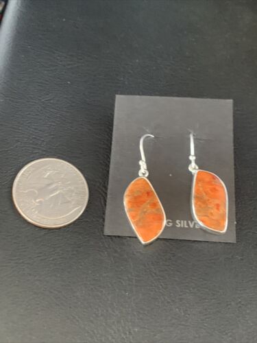 Native American Orange Apple Coral Earrings | Sterling Silver | 1" | 14095