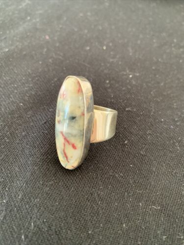 Navajo Men's White Black Cinnabrite Ring | Sterling Silver | Sz 7.5 | Authentic Native American Handmade | 1554