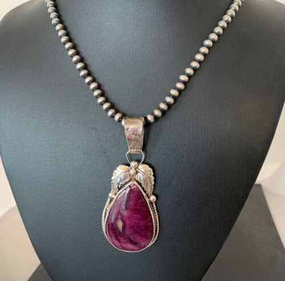 Navajo Purple Spiny Oyster Pendant | Sterling Silver | Authentic Native American Handmade | 00802