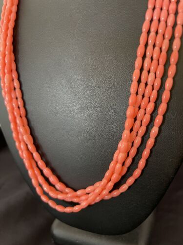 Navajo Pink Coral 5-Strand Necklace | Sterling Silver Barrel Beads | 22" | Authentic Native American | 10436