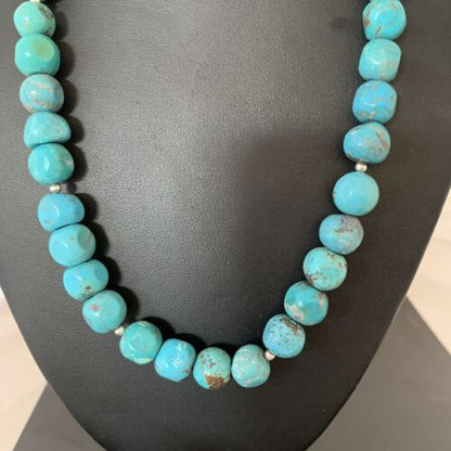 Native American Sterling Silver Heishi Blue Turquoise Bead Necklace Pendant | Handmade | 20" | 02021