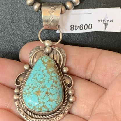 Navajo Men's Turquoise #8 Pendant Necklace | Sterling Silver | Native American Handmade | 948