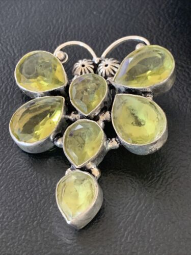 Navajo Dragonfly Pendant | Faceted Green Peridot Cluster | Authentic Native American Sterling Silver | Multi-Stone | 2.25" | 12741 - Masha USA
